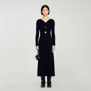 Sandro Cable knit dress Black | SN-SDO64195