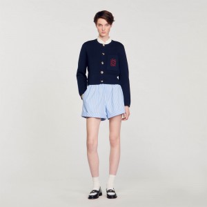 Sandro Coatigan with ruffled collar Deep Blue | SN-SDO64669