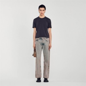 Sandro Cotton T-shirt Charcoal Grey | SN-SDO65109