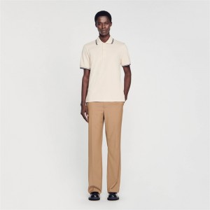 Sandro Cotton piqué polo shirt Greige | SN-SDO65122