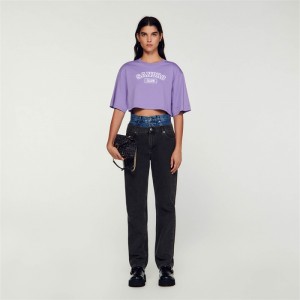 Sandro Cropped T-shirt Mauve | SN-SDO64406