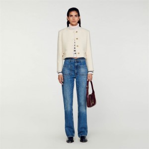 Sandro Cropped bouclé wool jacket White | SN-SDO64429