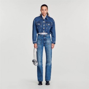 Sandro Cropped denim jacket Blue Jean | SN-SDO64435