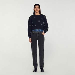 Sandro Cropped double S sweatshirt Black | SN-SDO64601