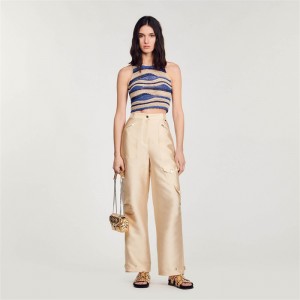 Sandro Cropped knit top Blue / Gold | SN-SDO64675