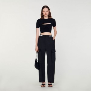 Sandro Cropped openwork jumper Black | SN-SDO64356