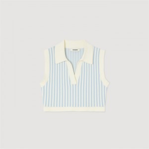 Sandro Cropped striped jumper Blu / White | SN-SDO64684