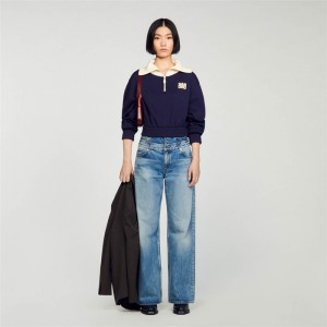 Sandro Cropped sweatshirt Deep Blue | SN-SDO64493