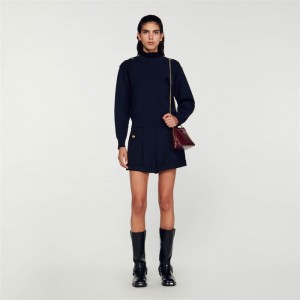 Sandro Cropped turtleneck sweater Navy Blue | SN-SDO64552