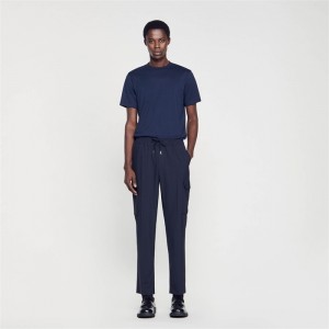 Sandro Elasticated cargo trousers Navy Blue | SN-SDO65391