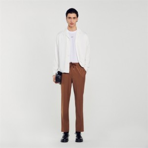 Sandro Elasticated straight-leg pants Black Brown | SN-SDO65327