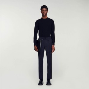 Sandro Elasticated straight-leg pants Navy Blue | SN-SDO65333