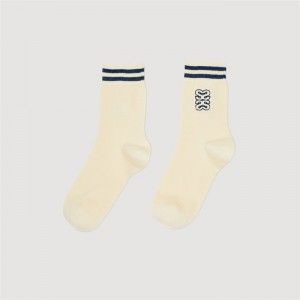 Sandro Embroidered socks Ecru / Bleu | SN-SDO65001