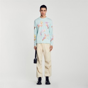 Sandro Fish T-shirt Mint Blue | SN-SDO65094