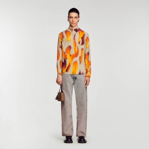 Sandro Flame pattern shirt Taupe | SN-SDO65052