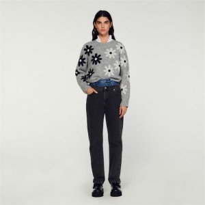 Sandro Floral knit sweater Grey | SN-SDO64590