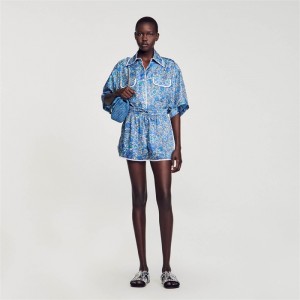 Sandro Floral print shorts Blu / White | SN-SDO64808