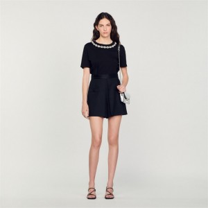 Sandro High-waisted shorts with buttons Black | SN-SDO64784