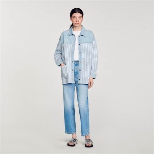 Sandro Houndstooth coatigan Sky Blue | SN-SDO64489