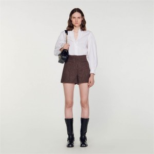 Sandro Houndstooth shorts Brown / Burgundy | SN-SDO64773