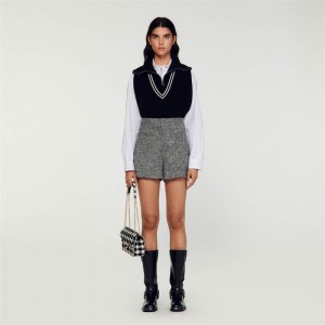 Sandro Houndstooth shorts White / Black | SN-SDO64776