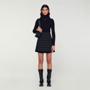 Sandro Houndstooth tweed short skirt Black | SN-SDO64695