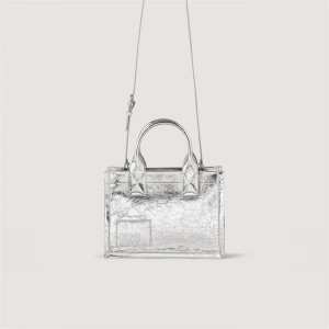 Sandro Kasbah small metallic leather tote bag Silver | SN-SDO64910