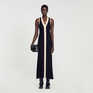 Sandro Knit maxi dress Black / Ecru | SN-SDO64266