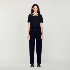 Sandro Knitted straight-leg pants Black | SN-SDO64764