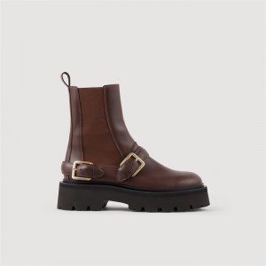 Sandro Leather ankle boots Brown | SN-SDO64929