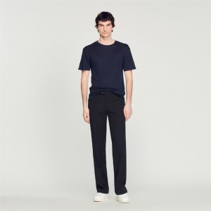 Sandro Linen T-shirt Navy Blue | SN-SDO65117