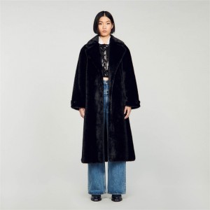 Sandro Long faux fur coat Black | SN-SDO64511