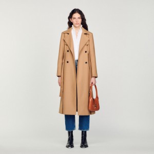 Sandro Long trench-style coat Camel | SN-SDO64536