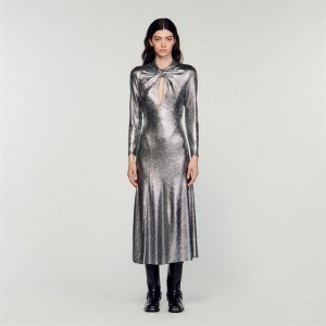 Sandro Metallic maxi dress Silver | SN-SDO64208