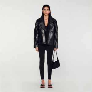 Sandro Oversized leather jacket Black | SN-SDO64483