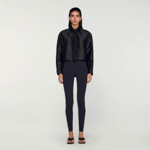 Sandro Oversized satin-effect shirt Black | SN-SDO64336