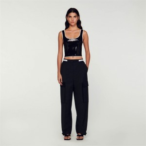 Sandro Rhinestone-embellished crop top Black | SN-SDO64337