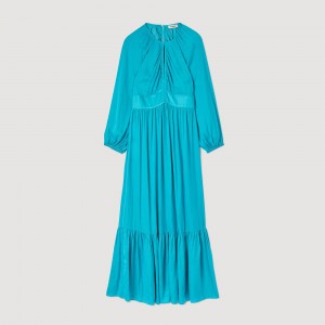 Sandro Satin-effect maxi dress Turquoise | SN-SDO64282