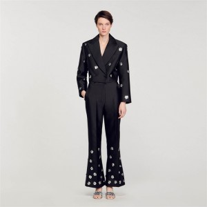 Sandro Satin-look sequin trousers Black | SN-SDO64797