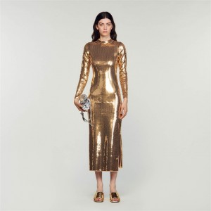 Sandro Sequin midi dress Gold | SN-SDO64198