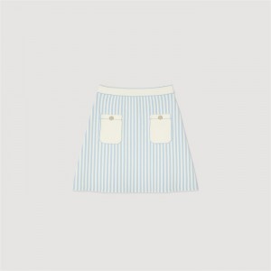 Sandro Short pleated skirt Blu / White | SN-SDO64742