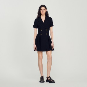 Sandro Short tweed coat dress Black | SN-SDO64243