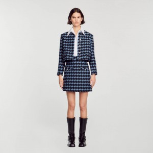 Sandro Short tweed skirt Blue / Black | SN-SDO64692