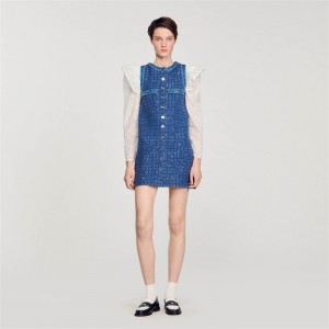 Sandro Short tweed trapeze dress Blue | SN-SDO64289