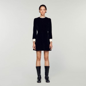 Sandro Short velvet dress Black | SN-SDO64187