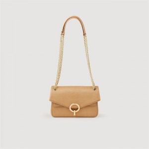 Sandro Small embossed leather Yza bag Beige | SN-SDO64844