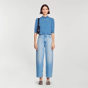 Sandro Smocked printed top Blue | SN-SDO64338