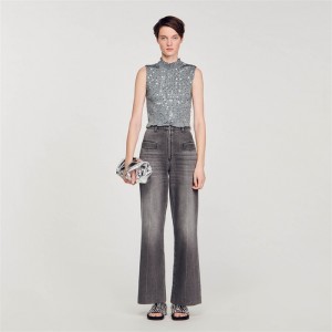 Sandro Smocked top with sequins Grey | SN-SDO64381