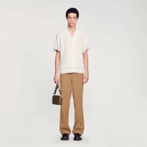 Sandro Square Cross short-sleeved shirt Off White / Mastic | SN-SDO65078