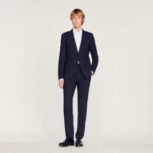 Sandro Stretch wool suit jacket Navy Blue | SN-SDO65204